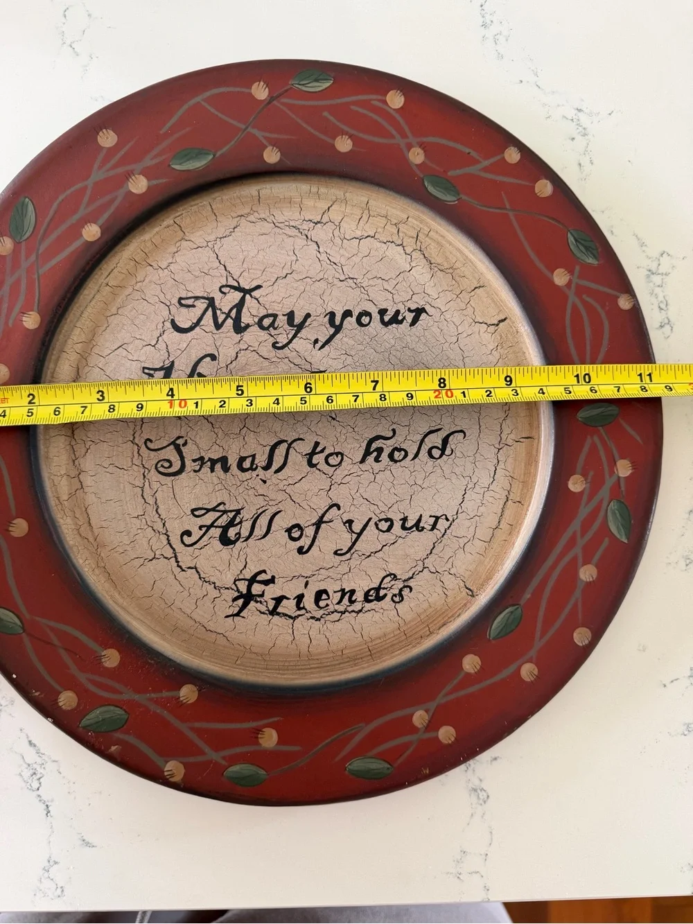 Decorative Round Wall Plaque with Script Blessing - Rust Red & Cream